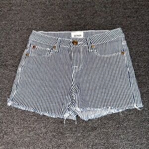 Hudson Denim Shorts Girls 12 Youth Blue White Striped Stretch Raw Hem Summer